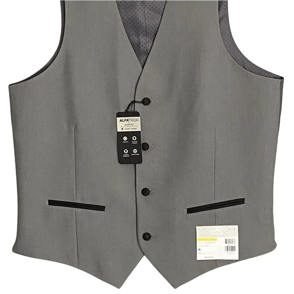 Alfani Tuxedo Vest Men's Small Slim Fit Stretch Fabric Grey & Black NWT